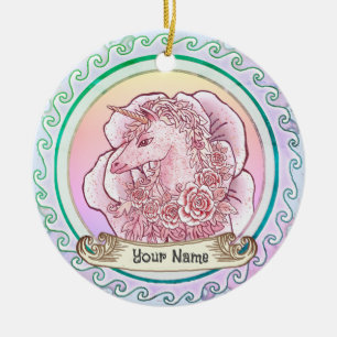 Roze Dame Eenhoorn Keramisch Ornament