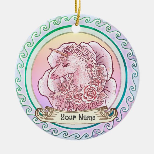 Roze Dame Eenhoorn  Keramisch Ornament (Voorkant)