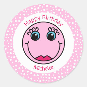 Roze dame Face - Gepersonaliseerde verjaardag Ronde Sticker