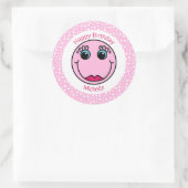 Roze Dame Gezicht Gepersonaliseerde Verjaardag Ronde Sticker (Tas)