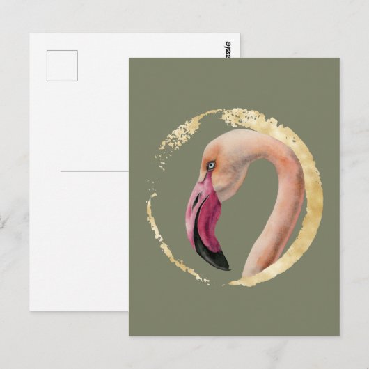Roze dame | Illustratie Waterverf Flamingo Bird Briefkaart (Voorkant / Achterkant)