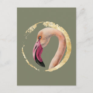 Roze dame Illustratie Waterverf Flamingo Bird Briefkaart