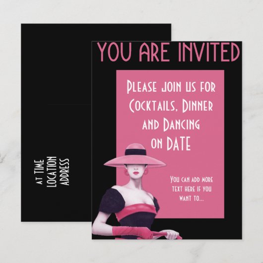 Roze dame in een roze Pet/Handhaaienuitnodiging Uitnodiging Briefkaart (Voorkant / Achterkant)