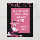 Roze dame in een roze Pet/Handhaaienuitnodiging Uitnodiging Briefkaart (Voorkant)