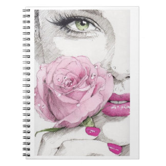 Roze dame met roze roos notitieboek