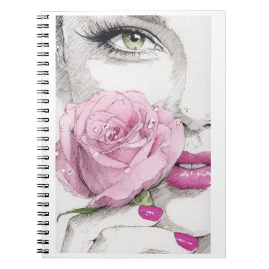 Roze dame met roze roos notitieboek (Voorkant)