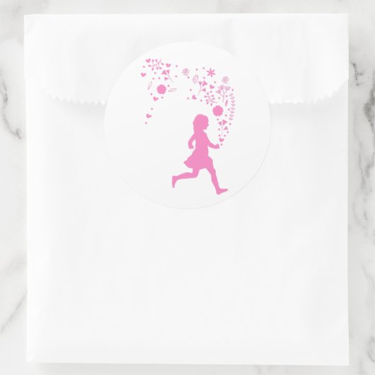 Roze dame. ronde sticker (Tas)