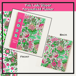 Roze Dame Slipper Bloemen op Wit Gepersonaliseerd Planner