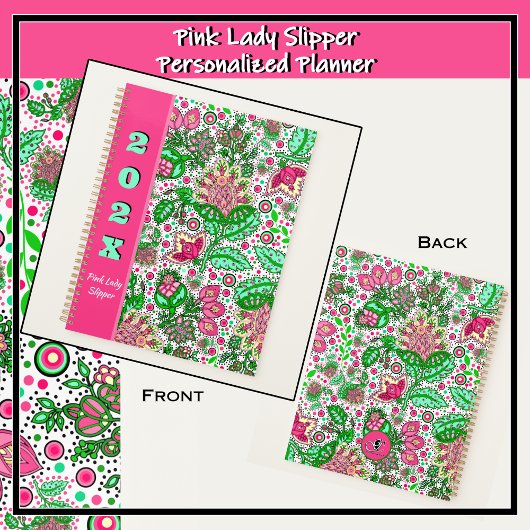 Roze Dame Slipper Bloemen op Wit Gepersonaliseerd Planner