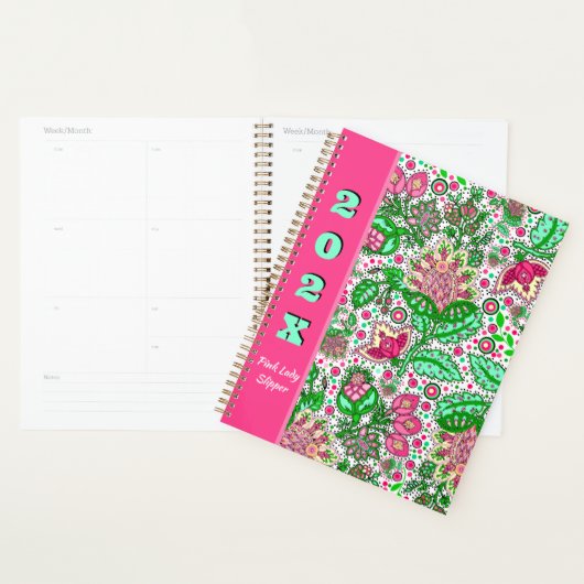 Roze Dame Slipper Bloemen op Wit Gepersonaliseerd Planner (Display)