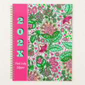 Roze Dame Slipper Bloemen op Wit Gepersonaliseerd Planner (Voorkant)