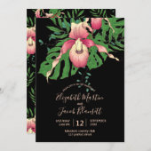 Roze dame Slipper Orchid Black Wedding Kaart (Voorkant / Achterkant)