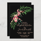 Roze dame Slipper Orchid Black Wedding Kaart (Voorkant / Achterkant)