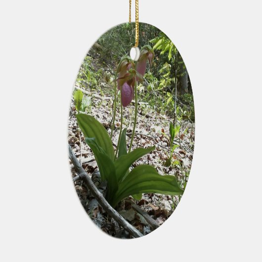 Roze dame slipper Orchid Keramisch Ornament (Rechts)