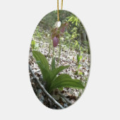 Roze dame slipper Orchid Keramisch Ornament (Links)