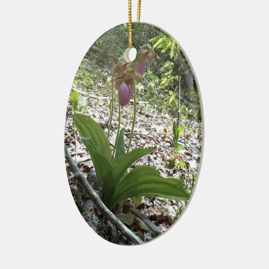 Roze dame slipper Orchid Keramisch Ornament (Links)