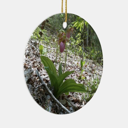 Roze dame slipper Orchid Keramisch Ornament (Rechts)