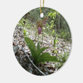 Roze dame slipper Orchid Keramisch Ornament (Links)
