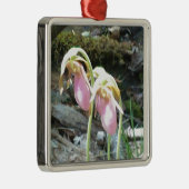 Roze dame slipper Orchid Metalen Ornament (Rechts)