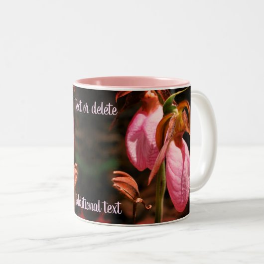 Roze dame Slipper Orchid Pair, speciaal gepersonal Tweekleurige Koffiemok (Voorkant rechts)