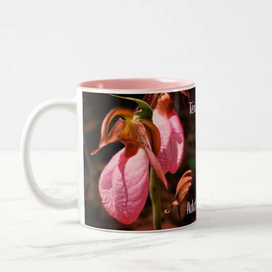 Roze dame Slipper Orchid Pair, speciaal gepersonal Tweekleurige Koffiemok (Links)