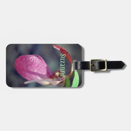 Roze dame Slipper Orchid Raindrop - Gepersonalisee Bagagelabel (Voorkant horizontaal)