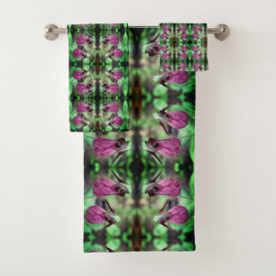 Roze Dame Slipper Orchidee Flower Pair Abstract Bad Handdoek