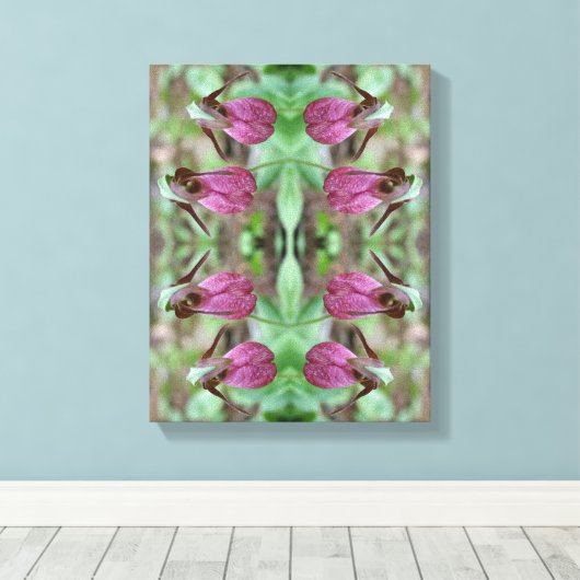 Roze Dame Slipper Orchidee Flower Pair Abstract Canvas Afdruk (Insitu (Houten vloer))