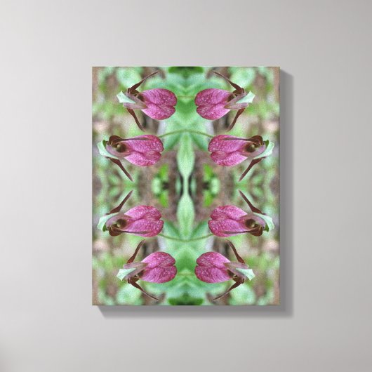 Roze Dame Slipper Orchidee Flower Pair Abstract Canvas Afdruk (Voorkant)