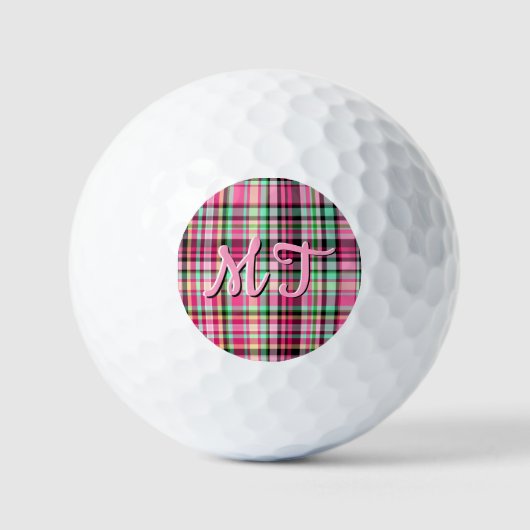 Roze Dame Slipper Wildflower Plaid Roze en Zwart Golfballen (Voorkant)