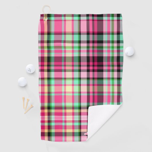 Roze Dame Slipper Wildflower Plaid Roze en Zwart Golfhanddoek (Insitu)