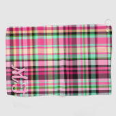 Roze Dame Slipper Wildflower Plaid Roze en Zwart Golfhanddoek (Horizontaal)