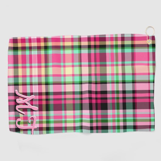 Roze Dame Slipper Wildflower Plaid Roze en Zwart Golfhanddoek (Horizontaal)