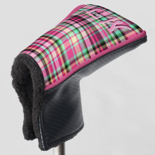 Roze Dame Slipper Wildflower Plaid Roze en Zwart Golfheadcover (3/4 voorkant)
