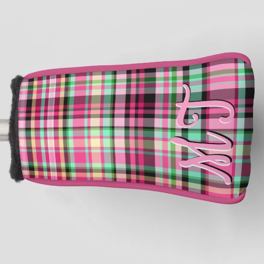 Roze Dame Slipper Wildflower Plaid Roze en Zwart Golfheadcover (Voorkant)