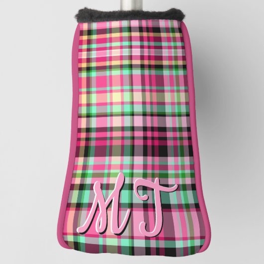 Roze Dame Slipper Wildflower Plaid Roze en Zwart Golfheadcover (Draai 90)