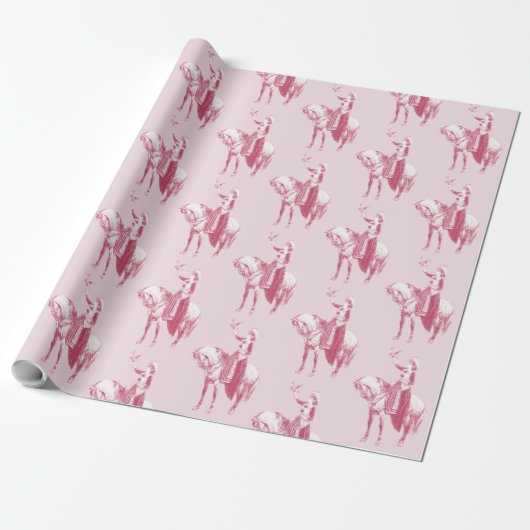  Roze Dame Te Paard Met Falcon Cadeaupapier (Uitgerold)