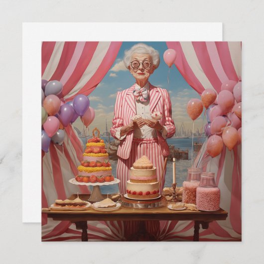 Roze Dame Verjaardagsfeestje Kaart (Voorkant / Achterkant)