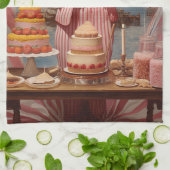 Roze Dame Verjaardagsfeestje Theedoek (Gevouwen)