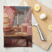 Roze Dame Verjaardagsfeestje Theedoek (Quarter Fold)