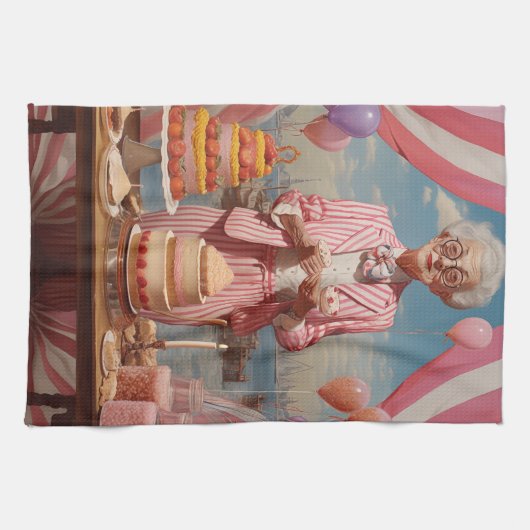 Roze Dame Verjaardagsfeestje Theedoek (Horizontaal)