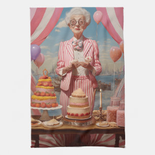 Roze Dame Verjaardagsfeestje Theedoek