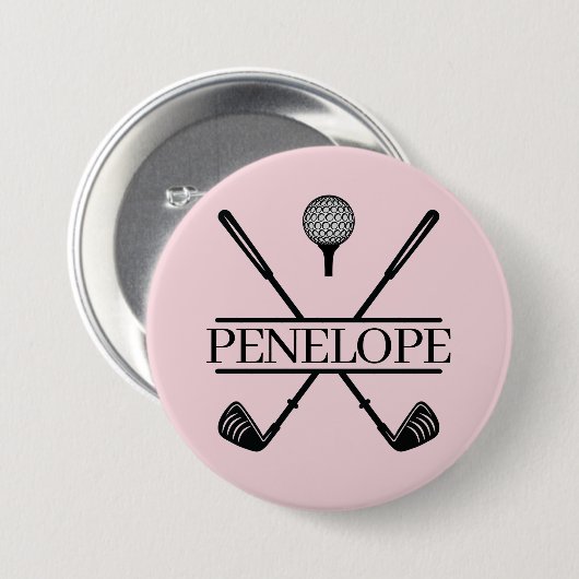 Roze Dames Golf Naam Ronde Button 7,6 Cm (Voorkant /achterkant)