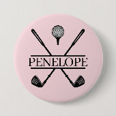 Roze Dames Golf Naam Ronde Button 7,6 Cm (Voorkant)