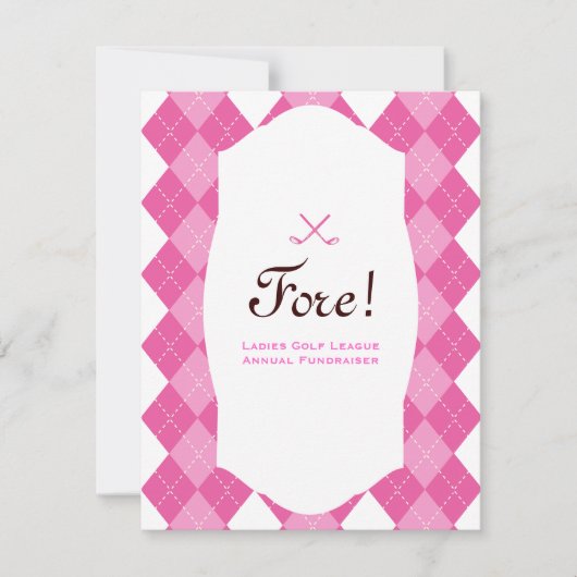 Roze dames Golf Party Argyle Kaart (Voorkant)