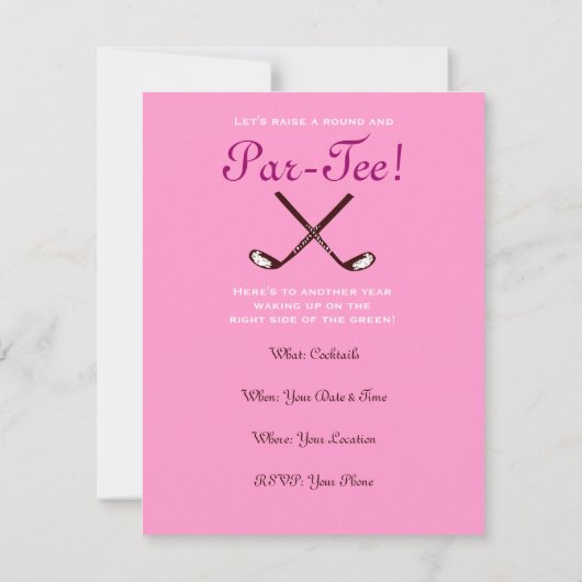 Roze dames Golf Party Argyle Kaart (Achterkant)