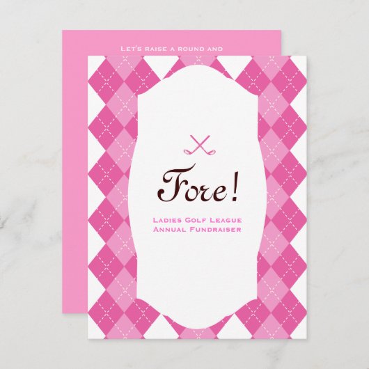 Roze dames Golf Party Argyle Kaart (Voorkant / Achterkant)