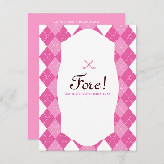 Roze dames Golf Party Argyle Kaart (Voorkant / Achterkant)