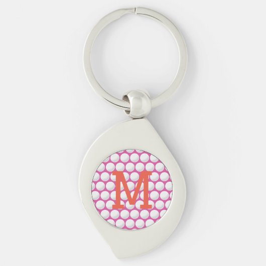 Roze Dames Golfbal Monogram INITIAAL Sinaasappel Sleutelhanger (Voorkant)