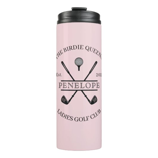 Roze Dames Golfclub Naam Thermosbeker (Voorkant)